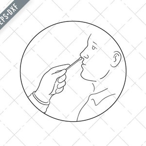 Hand van verpleegkundige of arts die nasale nasopharyngeale swab test voor Covid-19 Line Tekening Svg-Nasopharyngeal Swab SVG-Cut File-DXF-jpg-png