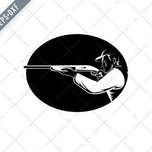 Entenjäger Ziel Schrotflinte Schießen Seite Ansicht Oval Retro Holzschnitt schwarz und weiß Svg-Ente Schießen SVG-Ente Hunter geschnitten Datei-DXF-jpg-png