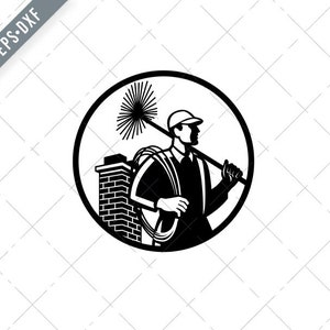Schornsteinfeger Holding Sweeper und Seil Kreis Retro schwarz und weiß SVG-Chimney Sweep SVG-Sweeper geschnitten Datei-DXF-jpg-png