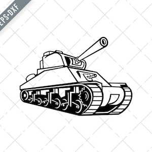 M4 Sherman Medium Tank Mascot Negro y Blanco Svg-Sherman tanque SVG-Cut File-Tank DXF-jpg-png
