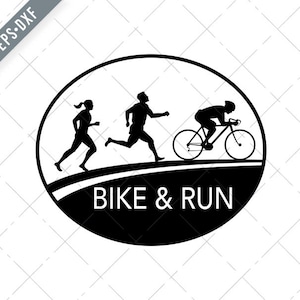 Bike und Laufen Marathon Läufer Oval Retro schwarz und weiß Svg-LäuferSVG-Marathon geschnitten Datei-DXF-jpg-png