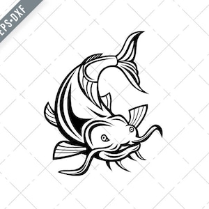 Catfish o Wels Catfish Attacco Front White e White SVG-Catfish SVG-Wels Catfish Cut File-Catfish DXF-jpg-Catfish png
