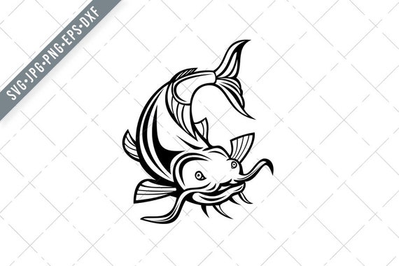 Catfish or Wels Catfish Attacking Front Cartoon Black and White Svg-catfish  Svg-wels Catfish Cut File-catfish Dxf-jpg-catfish Png -  Canada