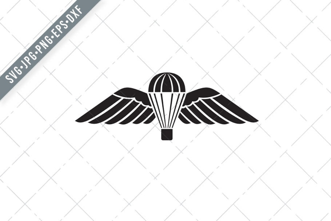 パラシュート連隊が使用するパラシュートバッジ 軍事バッジ 黒と白 SVG