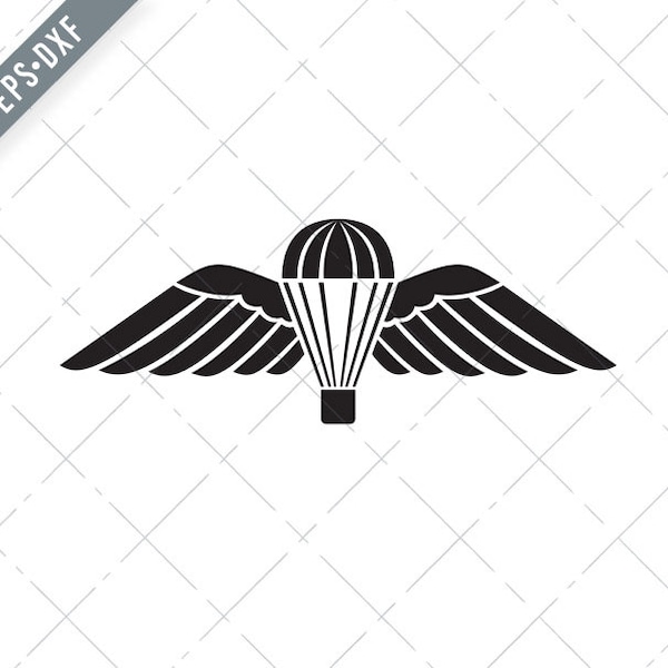 Parachutist Badge Used by Parachute Regiment Military Badge Black and White Svg-Parachutist Badge SVG-Paratrooper Cut File-DXF-jpg-png