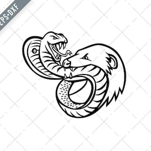 King Cobra Snake en Mongoose Fighting Bijten en aanvallende mascotte Retro Zwart en Wit Svg-Cobra SVG-Mongoose Cut File-DXF-jpg-png