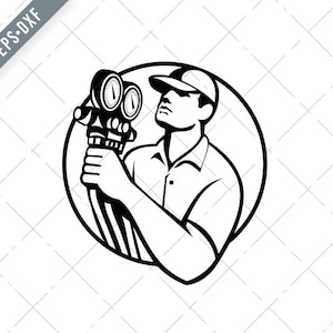 Heating Air Conditioning and Refrigeration Mechanic Holding Pressure Gauge Circle Svg-Refrigeration Mechanic SVG-Cut File-DXF-jpg-png