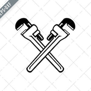 May include: Two black adjustable wrenches are crossed over each other. The wrenches are in a simple, minimalist style.