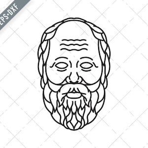 Hoofd van de Griekse filosoof Socrates uit Athene Mono Line Mascot Zwart-Wit Svg-Socrates SVG-Cut File-Socrates DXF-jpg-Socrates png