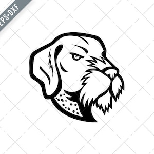 Head of German Wirehaired Pointer Mascot Black and White Svg-German Wirehaired Pointer SVG-Cut File-DXF-jpg-png