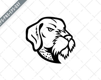 Cabeza de alemán Wirehaired Pointer Mascot Negro y Blanco Svg-German Wirehaired Pointer SVG-Cut File-DXF-jpg-png