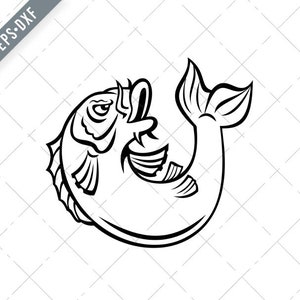 Koi Jinli or Nishikigoi Fish Jumping Up Cartoon Black and White Style Svg-Nishikigoi SVG-Koi Cut File-DXF-jpg-png