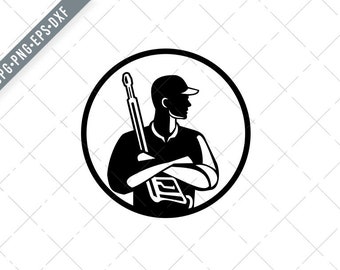 Power Washer Arms Crossed Pressure Washing Wand Circle Retro Black and White svg-Power Washer SVG-Power Washer Cut File-DXF-jpg-Washer png
