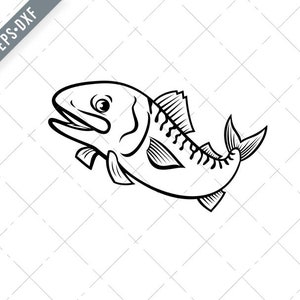 Atlantic Mackerel Boston Magoele norvegese sgombro o Scomber Scombrus Jumping Up Cartoon Black and White Svg-SVG-Cut File-DXF-jpg-png