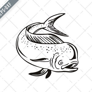 Dorado Mahi-mahi or Common Dolphinfish Jumping Up Retro Schwarz-Weiß Svg-Mahi-mahi SVG-Dorado Plotterdatei-DXF-jpg-png