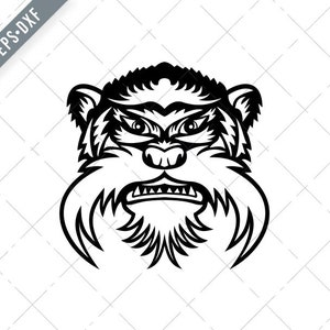 Kopf von Kaiser Tamarin Affe Front Ansicht Maskottchen schwarz und weiß Svg-Tamarin Affe SVG-Cut Datei-DXF-jpg-png