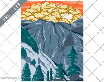Kings Canyon National Park in Sierra Nevada Fresno and Tulare Counties California United States WPA Poster Vector eps-EPS-JPG-png-Clipart