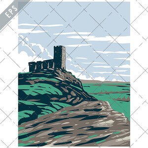 Castle Ruins in Dartmoor National Park England Art Deco BUND Poster Art Vector eps- Dartmoor EPS-JPG-png- Dartmoor National Park Clipart