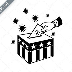 Amerikanische Wählerabstimmung während Pandemie Lockdown Wahl Retro schwarz und weiß Svg-Postal Stimmzettel SVG-Cut Datei-DXF-jpg-png