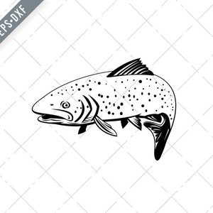 Rainbow Forel Vis Zwemmen Links Retro Zwart en Wit Svg-zalm SVG-Cut File-DXF-jpg-png