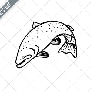 Steelhead Columbia River Redband Forelle oder Küsten Regenbogen Forelle springen Cartoon schwarz und weiß Svg-Steelhead Forelle SVG-Cut Datei-DXF-jpg-png