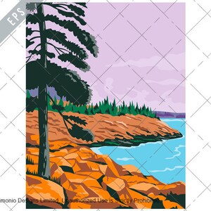 Parque Nacional Acadia en el suroeste de Bar Harbor Maine Estados Unidos WPA Cartel Arte Color Vector eps-EPS-JPG-png-Acadia National Park Clipart