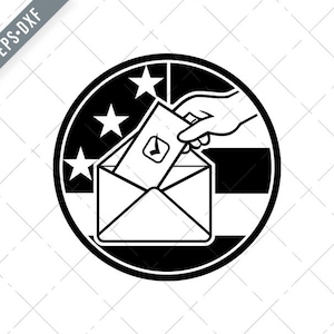 Amerikanische Wähler abstimmungen mit Briefwahl während der Wahl USA Flagge Kreis schwarz und weiß Retro Svg-SVG-Wahl 2020 geschnitten Datei-DXF-jpg-png