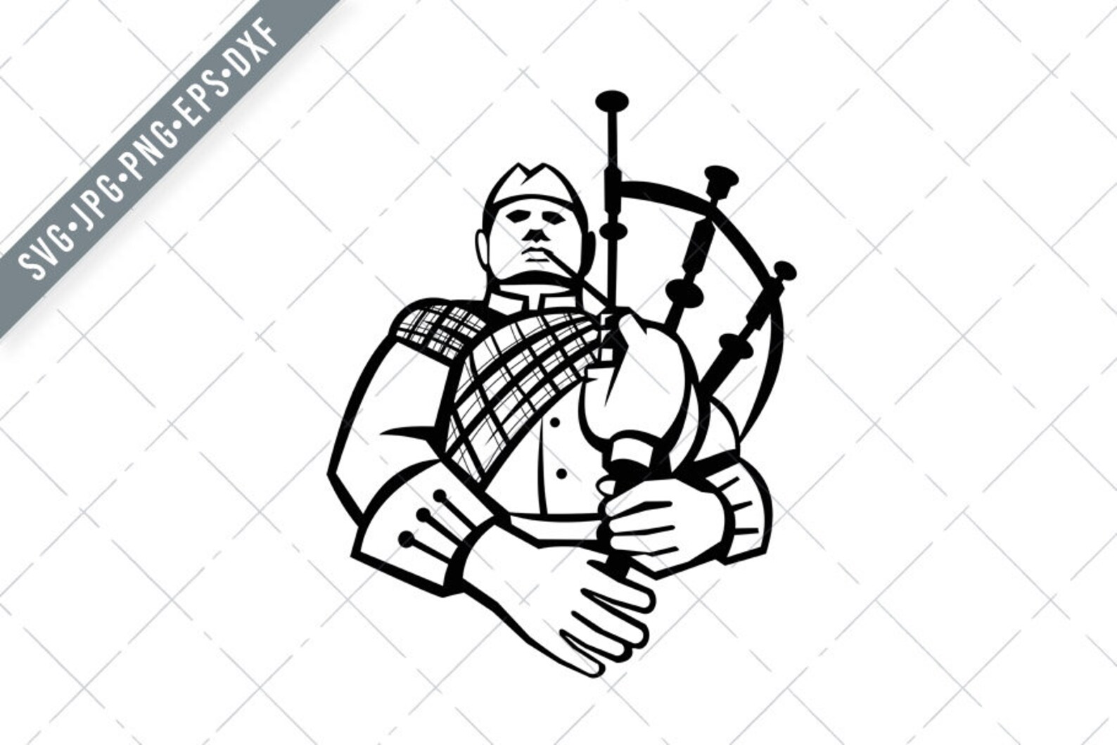 Scotsman Bagpiper Player Playing Bagpipes Front View Retro Etsy