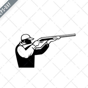 VogelJäger oder Ente Shooter Ziel einer Schrotflinte Gewehr Seite Ansicht Retro schwarz und weiß Svg-Duck Shooter SVG-Cut Datei-DXF-jpg-png