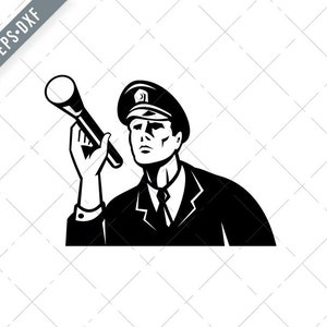 Rechtshandhaving Politieagent Bewaker Met Zaklamp Retro SVG-Policeman SVG-Law Enforcement Cut File-Security Guard DXF-jpg-png