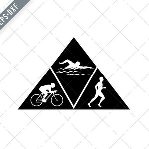 Triathlon Sport Laufen Schwimmen und Radfahren Dreieck schwarz und weiß Svg-Triathlon SVG-Cut Datei-DXF-jpg-png