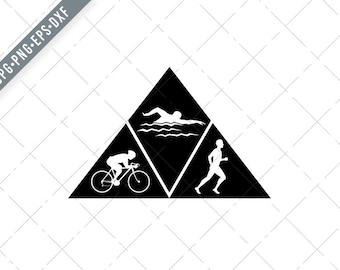 Triathlon Sport Running Swimming and Cycling Triangle Black and White Svg-Triathlon SVG-Cut File-DXF-jpg-png