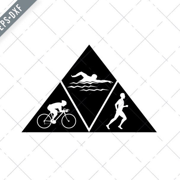 Triathlon Sport Running Swimming and Cycling Triangle Black and White Svg-Triathlon SVG-Cut File-DXF-jpg-png
