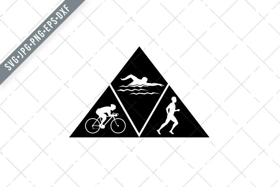 Triathlon Sport Running Swimming and Cycling Triangle Black and White Svg-Triathlon SVG-Cut File-DXF-jpg-png