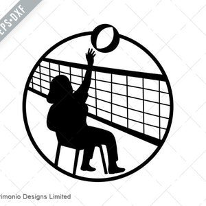 Vrouwelijke Senior stoel volleybal speler Retro zwart-wit Svg-slager SVG-slager gesneden bestand-vlees DXF-jpg-png