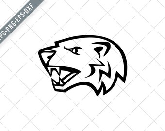 Angry North American Badger Head Side View Mascot Black and White Svg-North American Badger SVG-Badger Cut File-DXF-jpg-png