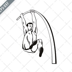 Pole Vaulter met flexibele pole jumping over bar pols pols polsstokhoogspringen Stencil Zwart en wit Retro Stijl Svg-Pole Vault SVG-Cut File-DXF-jpg-png