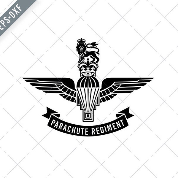 Parachute Regiment Insignia of British Armed Forces Military Badge Black & White Svg-Parachutist Badge SVG-Paratrooper Cut File-DXF-jpg-png