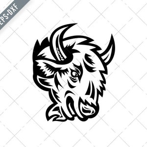 Hoofd van een Boze Noord-Amerikaanse Bizon of American Buffalo Mascotte Zwart-Wit Svg-Buffalo SVG-Cut File-DXF-jpg-png