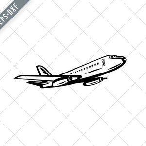 Avião a jato de passageiros Jumbo decolando lateralmente retrô preto e branco Svg-Airliner SVG-Cut File-DXF-jpg-png