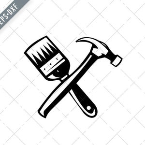 Gekreuzte Pinsel und Hammer Retro schwarz und weiß Svg-Builder SVG-Painter geschnitten Datei-DXF-jpg-png