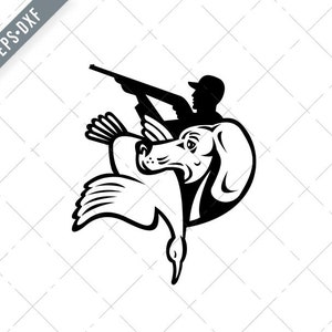 Retriever Hund mit Gans Vogel Jäger Schießen Retro schwarz und weiß Svg-Retriever Hund SVG-golden Retriever geschnitten Datei-DXF-jpg-png