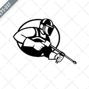 Power Washer With Pressure Washing Wand Oval Retro Black and White svg-Power Washer SVG-Pressure Washing Cut File-Pressure WashiDXF-jpg-png