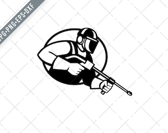 Power Washer With Pressure Washing Wand Oval Retro Black and White svg-Power Washer SVG-Pressure Washing Cut File-Pressure WashiDXF-jpg-png