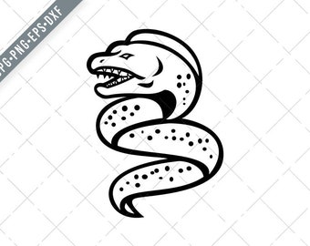 Angry Moray Eel Sports Mascot Retro Black and White Svg-Moray Eel SVG-Eel Cut File-muraenidae DXF-jpg-png