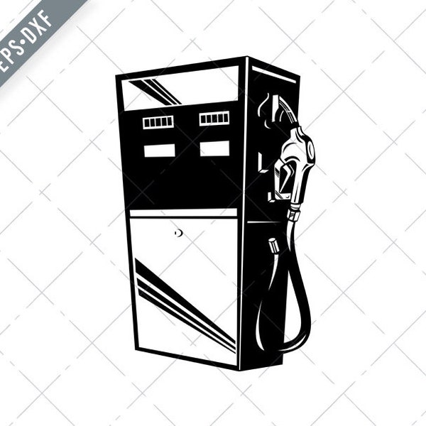 Vintage Gasoline Gas Fuel Petroleum Petrol Pump Station Retro Black and White Svg-Gas Pump SVG-Petrol Pump Cut File-DXF-jpg-png