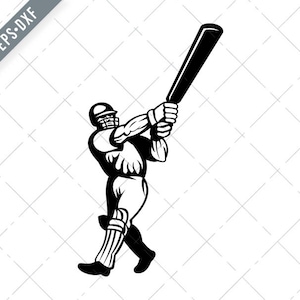 Cricket Batsman With Bat Batting Viewed from Side Retro Black and White Svg-Batsman SVG-Cut File-DXF-jpg-png