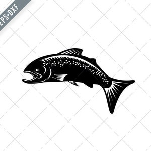 Speckled Trout Fish Jumping Woodcut Retro Black and White SVG-Speckled Trout SVG-Speckled Trout Cut File-Trout DXF-jpg-png