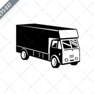 Levering Bestelwagen Bekeken vanuit een High Angle Retro Zwart-Wit Svg-shipping SVG-freight Cut File-DXF-jpg-png