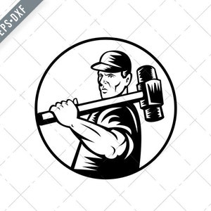 Sloopwerker Retro met Sledge Hammer Zwart-Wit Svg-Sledge Hammer SVG-Cut File-demolition crewDXF-jpg-png